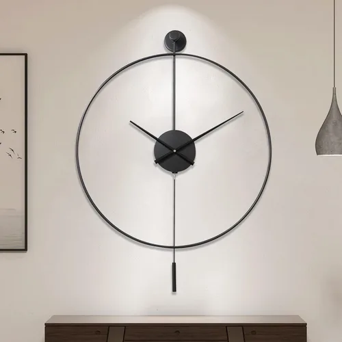 YISITEONE Reloj de pared decorativo grande clásico con péndulo, moderno reloj de pared de metal silencioso sin tictac para sala de estar, Negro