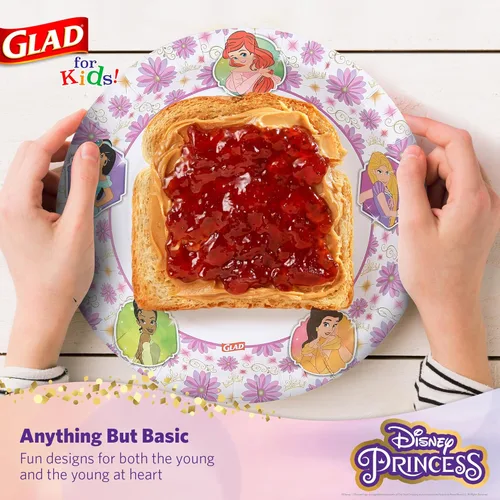 Miniatura 4 de Glad para Niños Platos de Papel Desechables de Princesas Disney, Marcos Florales - Resistente, A Prueba de Absorción, Apto para Microondas, Platos