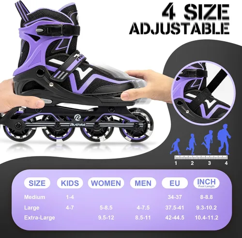 Miniatura 5 de Ruthfot Patines en línea ajustables para niños y niñas con ruedas de luz completa, patines para exteriores para niños y mujeres B Púrpura claro