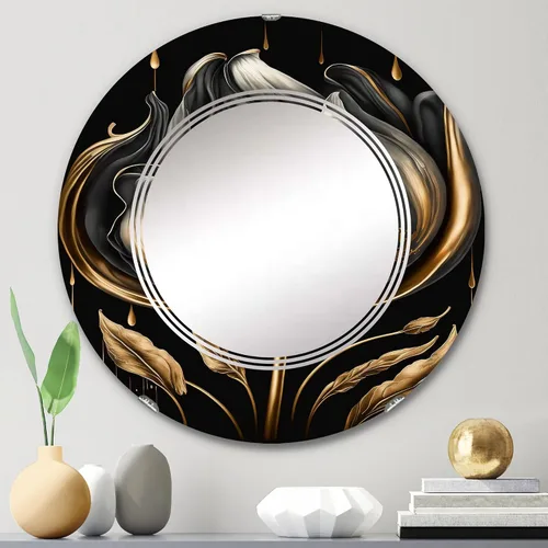 Miniatura 2 de DesignQ Espejo de pared floral y botánico, espejo tradicional ovalado, espejo de baño redondo negro, espejo de tocador de tulipán tulipán en negro