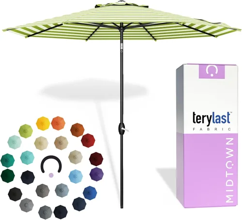 Miniatura 42 de Midtown Umbrellas 10 años sin decoloración, 6 pies, tela de poliéster roja a prueba de rayos UV, sombrilla para patio al aire libre, marco