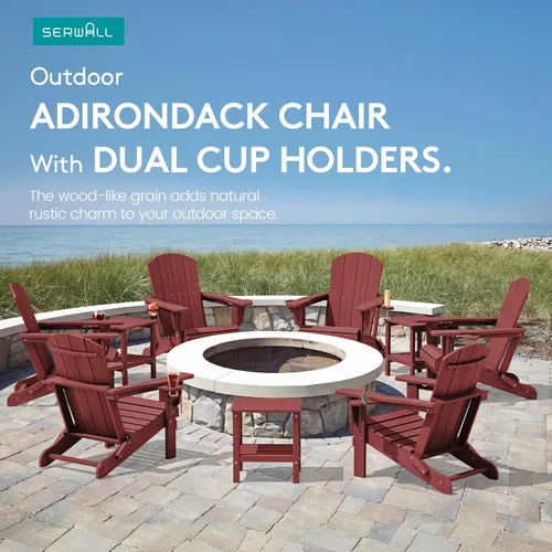 Miniatura 9 de SERWALL Silla Adirondack con portavasos – Juego de 2 sillas Adirondack compuestas para exteriores de polietileno de alta densidad para todo