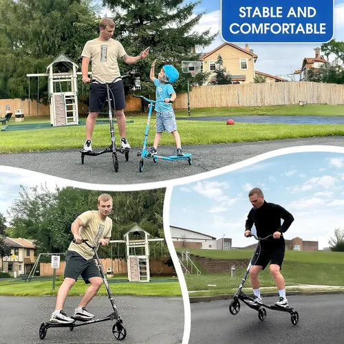 Miniatura 6 de Patinete plegable de 3 ruedas con mango ajustable para niños, niñas, adultos a partir de 8 años Negro