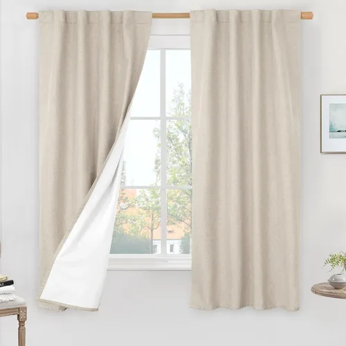 Miniatura 176 de LAMIT Cortinas de lino natural 100 % opacas para ventana, para dormitorio, 45 pulgadas, cortinas térmicas con textura de lino estilo granja