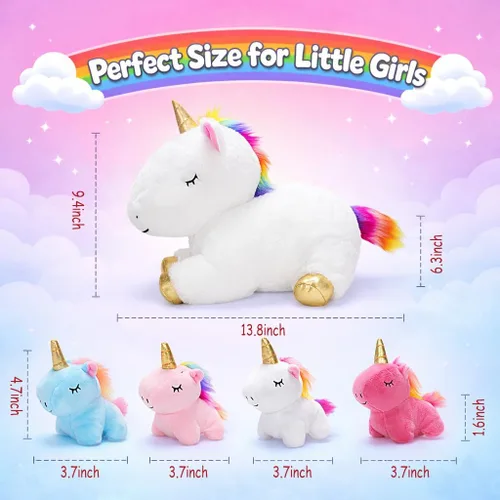 Miniatura 5 de KMUYSL Juguetes para Niñas de 0 1 2 3 4 5 6 7 8+ Años – Animal de Peluche de Unicornio Mamá con 4 Bebés Unicornios en su Barriguita, Set de Juguetes