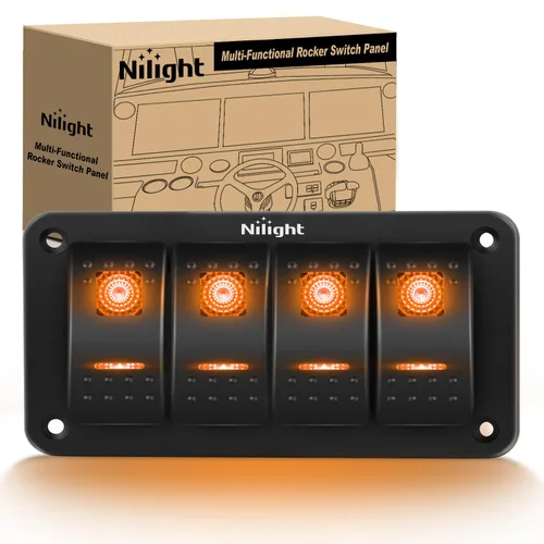 Miniatura 40 de Nilight Panel de interruptor basculante de 2 posiciones, 12V 24V DC, interruptores rojos, aluminio, 5 pines, ON OFF, precableado, impermeable