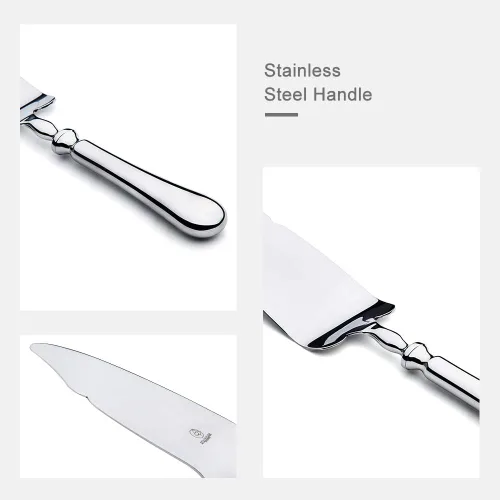 Miniatura 5 de Juego de 2 cuchillos y servidor para pastel de boda, juego de corte de pastel de acero inoxidable 18/10, cuchillo cortador de pasteles