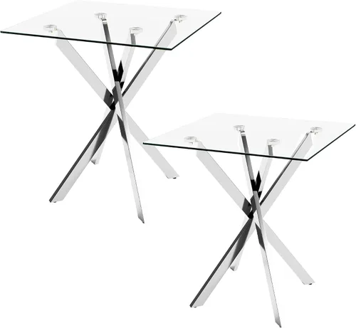 Miniatura 12 de Mesa auxiliar pequeña con patas de metal, mesa auxiliar cuadrada de vidrio templado moderna para sala de estar, sofá, oficina en casa