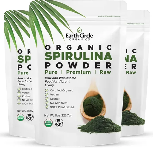 Miniatura 13 de Earth Circle Organics Espirulina en polvo, Kosher, cruda y no irradiada Proteína vegana pura Superalimento energético premium, alto