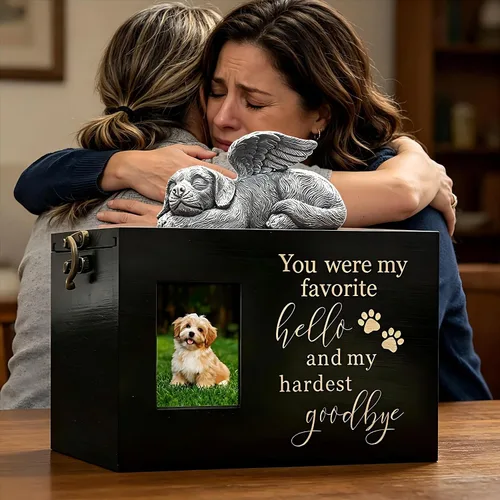 Miniatura 8 de Urna grande para perro para cenizas, caja de cremación funeraria negra con foto urna conmemorativa para mascotas con marco de fotos, caja