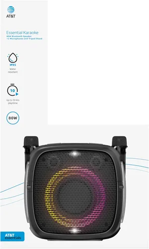 Miniatura 7 de AT&T Máquina de karaoke Bluetooth de 80 W con micrófonos inalámbricos duales y soporte ajustable Sistema de altavoces portátil recargable
