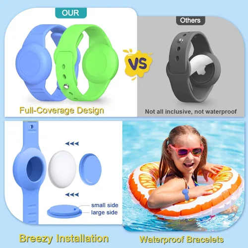 Miniatura 4 de Paquete de 4 pulseras compatibles con AirTag y collar Airtag para niños, de silicona suave, impermeable, soporte oculto para Airtag para niños