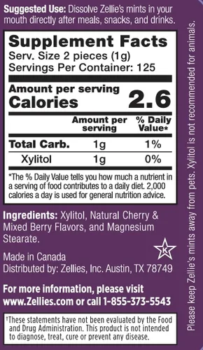 Miniatura 2 de Zellie's Mentas 100% xilitol de cereza para el aliento Sin aspartamo, sin gluten, mentas veganas y kosher (250 unidades - Paquete de 1)