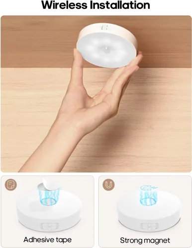 Miniatura 6 de GOODEA Luz nocturna con sensor de movimiento, luces de disco a pilas con control remoto, luz nocturna blanca cálida regulable, luz suave de 3000 K