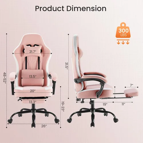 Miniatura 3 de Sweetcrispy Silla de videojuegos – Silla de escritorio ergonómica con reposapiés y soporte lumbar, altura ajustable con respaldo alto y reposabrazos