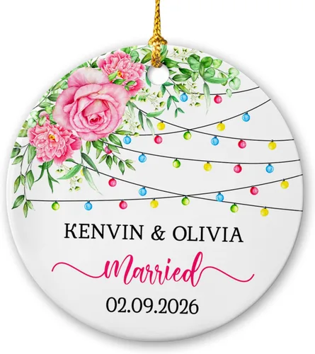 Miniatura 16 de Adorno de 1ª Navidad como el señor y la señora 2025, adorno de cerámica casado nuestra primera Navidad, adorno personalizado de Mr & Mrs para Adorno