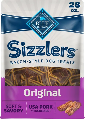Miniatura 13 de Blue Buffalo Sizzlers - Golosinas suaves y naturales para perros, estilo tocino, golosinas suaves y húmedas con cerdo real de Estados Unidos, sabor