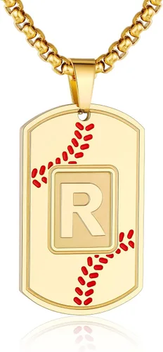 Miniatura 21 de A-Z Collar con etiqueta de perro para hombre, dije de béisbol, cadena de acero inoxidable de 22 + 2 pulgadas, regalo de joyería personalizado