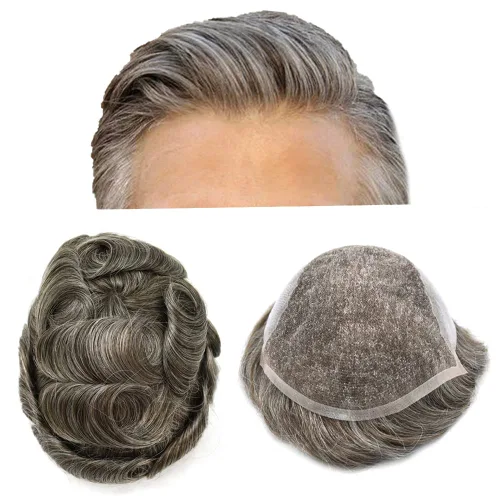 Miniatura 63 de Mens Toupee Swiss Lace Mens Hair Piece Sistema de reemplazo de cabello para hombres Toupee para hombres Cabello humano nudo blanqueado protesis