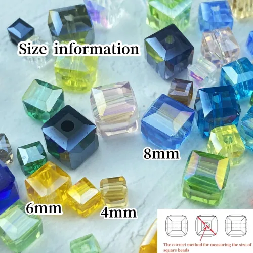 Miniatura 2 de 100 piezas 6 mm cuadrados Cuentas de cristal de colores AB mixtos para hacer joyas Mezcla de colores AB