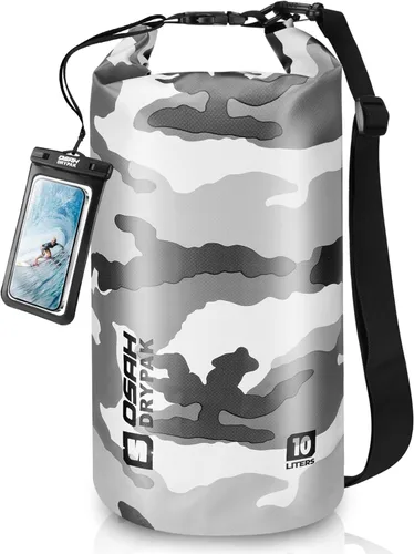 Miniatura 15 de Bolsa seca impermeable, 5L/10L/20L/30L/40L Mochila de almacenamiento ligera con funda para teléfono para mujeres y hombres, saco impermeable Gris