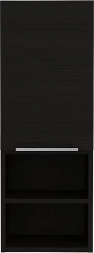 Armario de pared para baño, botiquín montado en la pared, puerta única y estantes abiertos, sala de estar, baño, organizador de almacenamiento Negro