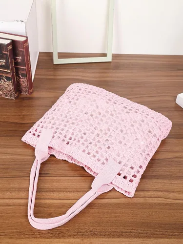 Miniatura 62 de ENBEI Bolsa de playa para mujer, diseño hueco de punto de ganchillo, elegante para la playa, viajes y uso diario