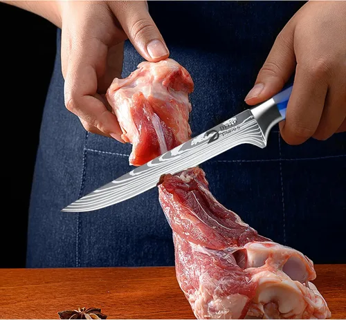 Miniatura 7 de Dfito Juego de cuchillos de chef con bolsa enrollable, juego de cuchillos profesionales de 9 piezas, juego de cuchillos de cocina de acero Azul