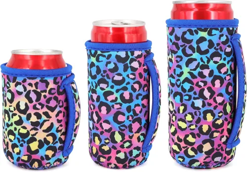 Paquete de 3 fundas de neopreno reutilizables aisladas para latas con asa para refrescos, bebidas energéticas, gaseosas, cerveza, hard seltzer, azul