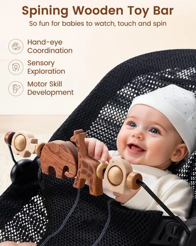 Miniatura 2 de TinlyFinly Barra de Juguetes de Bouncer para Bebé de Madera Compatible con Baby Bjorn Bouncer, Accesorio de Juguete para Bouncer con Ajuste Firme