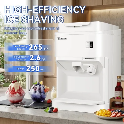 Miniatura 2 de Afeitadora eléctrica de hielo, máquina de hielo afeitado de 250 W, máquina de afeitar de hielo ajustable de grosor de 265 libras/hora de rotación