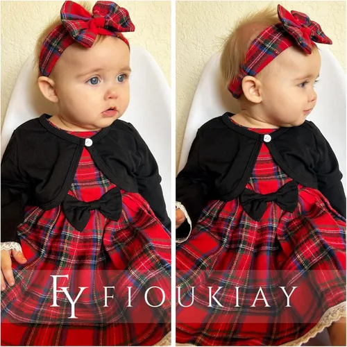 Miniatura 3 de fioukiay Conjunto de vestido y cárdigan para niña, con lazo, ropa con cubierta para pañales, otoño e invierno