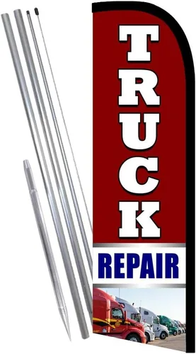 TRUCK REPAIR Paquete de bandera de plumas sin viento prémium (bandera de 11.5 pies de alto, asta de bandera de 15 pies de alto, estaca de montaje en