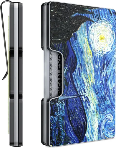 Miniatura 23 de Cartera de aluminio impresa 2.5D para hombres: clip delgado para dinero y tarjetero con barniz selectivo táctil. Bloqueo RFID mejorado, compacto
