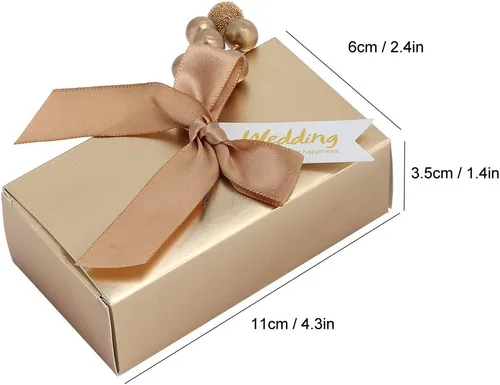 Miniatura 3 de Cajas de recuerdos de fiesta con lazo, 50 unidades, cinta de champán, caja de regalo de papel de caramelo, bolsas rectangulares con purpurina