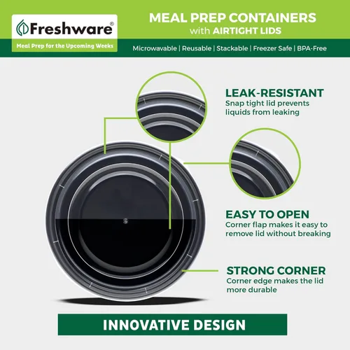 Miniatura 6 de Freshware Recipientes de plástico para preparación de comidas (paquete de 30) con tapas para sopa y ensalada, caja Bento para almacenamiento