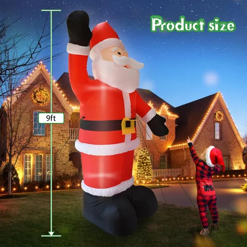 Miniatura 3 de Papá Noel gigante inflable de Navidad de 9 pies de alto con luces LED integradas, decoraciones inflables de Navidad al aire libre, decoración grande