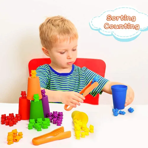 Miniatura 4 de Bmag Contar osos con tazas de clasificación a juego, juguete educativo STEM de reconocimiento de color de números para niños pequeños, juguete