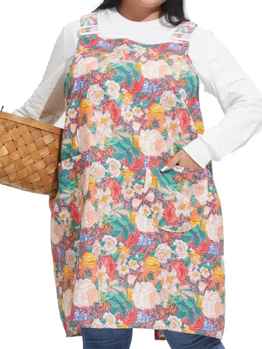 Miniatura 6 de Delantales sin lazos para mujer, talla grande, con bolsillos, de algodón, lino, para hornear, cocina, cocina