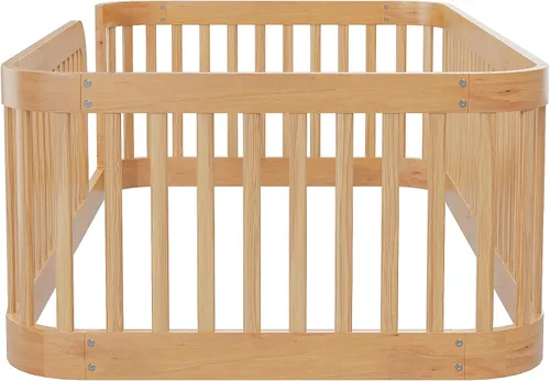 Miniatura 9 de Merax Cama de plataforma de tamaño individual, marco de cama de piso de madera con valla, natural