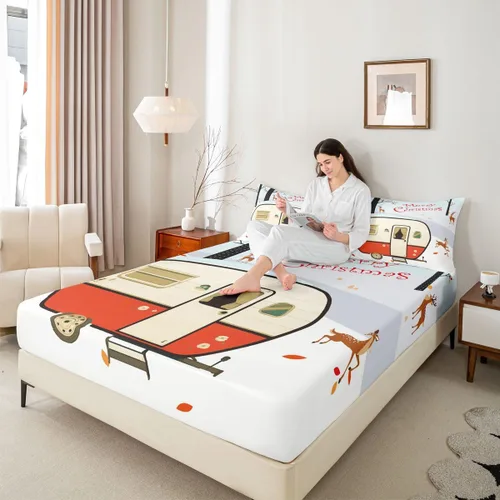 Miniatura 19 de Erosebridal Sábana bajera ajustable de Papá Noel con bolsillo profundo para niños, niñas y niños, juego de ropa de cama de Navidad para niños