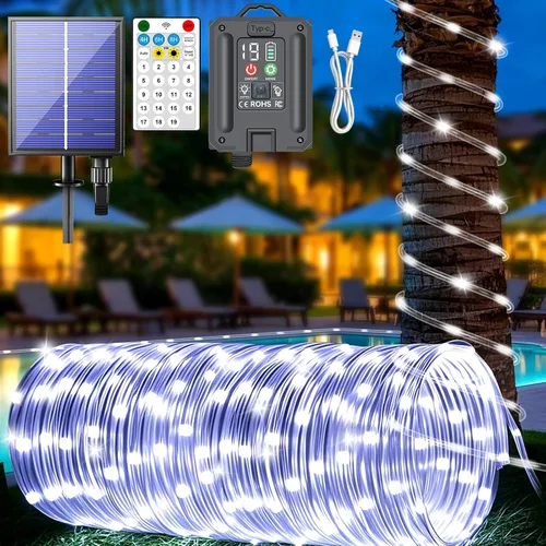 Miniatura 13 de Nuevas luces de cuerda solares mejoradas para exteriores, impermeables, 32m, 300 LED, luces de tira solares con control remoto, temporizador