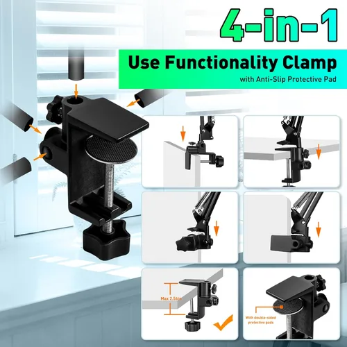 Miniatura 6 de Lupa de 12 veces con luz y soporte, brazo oscilante de 3 secciones ultradelgado, lupa iluminada para manos que ayudan, lámpara de escritorio LED
