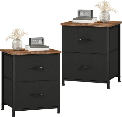 Miniatura 8 de Somdot - Mesita de noche, pequeña cómoda para dormitorio con 2 cajones, mesa auxiliar de noche con contenedores de tela para dormitorio, armario