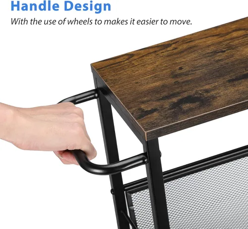 Miniatura 3 de MOOACE Carrito de almacenamiento delgado, estantería de cocina rodante de 4 niveles sobre ruedas, carrito estrecho móvil con mesa de madera
