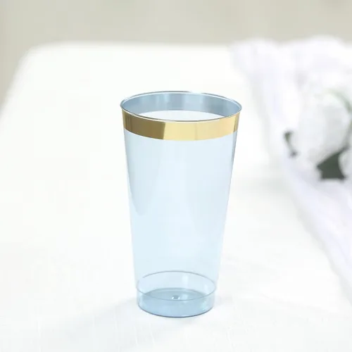 Miniatura 12 de Efavormart - Paquete de 12 vasos de plástico de 17 onzas con elegante borde dorado, vasos desechables de alta calidad para bodas, cenas de cosecha