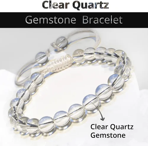 Miniatura 120 de Adjustable Crystal Bracelet – Gemstone Bead Bracelet with Adjustable Macrame String – Chic Gemstone Bracelet for Men and Women – 8mm Round Healing