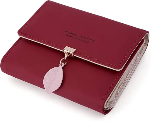 UTO Cartera de piel vegana para mujer, con colgante de hoja RFID, tarjetero para teléfono, organizador de chequera, para niñas, lindo monedero con