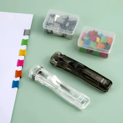 Miniatura 4 de KINBOM 2 dispensadores de clip de almeja, dispensador portátil reciclable de mano con 100 recambios de clip de almeja de papel para fijar hojas