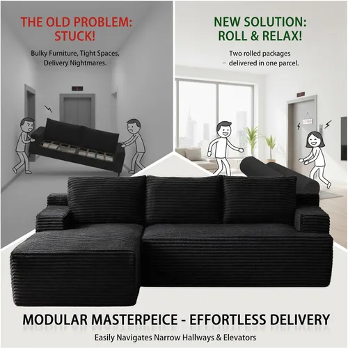 Miniatura 6 de Sofá modular moderno de 96 pulgadas para sala de estar, sofá modular tapizado, sin hueso, cómodo sofá nube con diván en forma de L